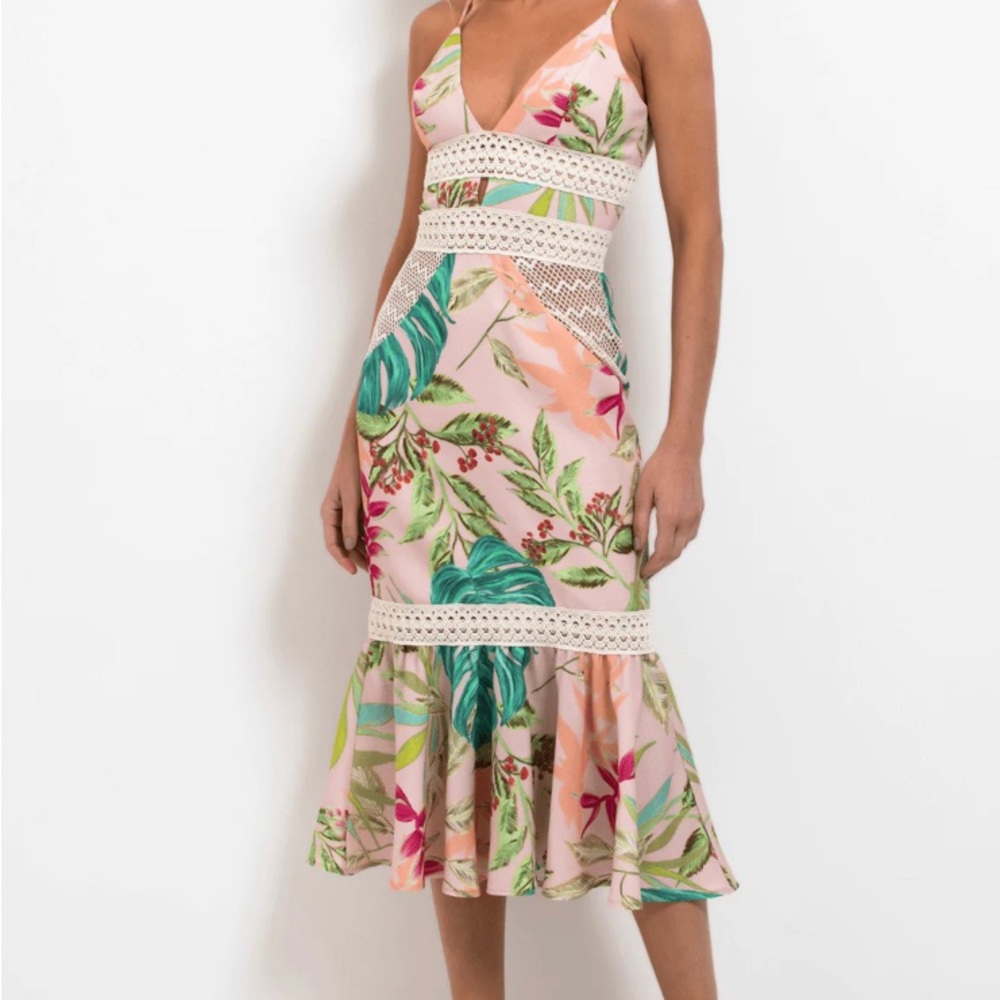 Patbo New with Tags size 4 Pink Tropicalia Fitted Midi Dress
